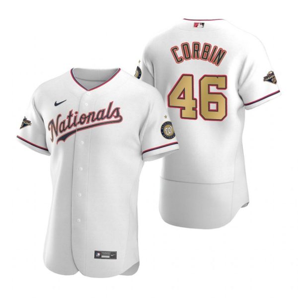 Personalized Men’s Patrick Corbin Washington Nationals Flex Base Jersey Navy World Series Champions White Gold WS