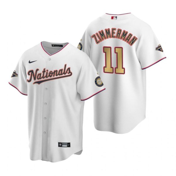 Personalized Men’s Ryan Zimmerman Washington Nationals Cool Base Jersey Red World Series Champions White Gold WS