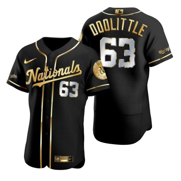 Personalized Men’s Sean Doolittle Washington Nationals Flex Base Jersey Black Golden Black Golden