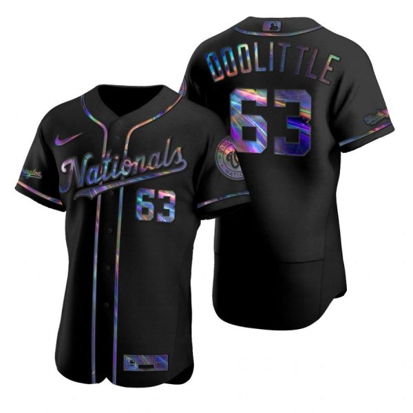 Personalized Men’s Sean Doolittle Washington Nationals Flex Base Jersey Black Golden Black Holographic
