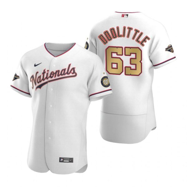 Personalized Men’s Sean Doolittle Washington Nationals Flex Base Jersey White World Series Champions White Gold WS