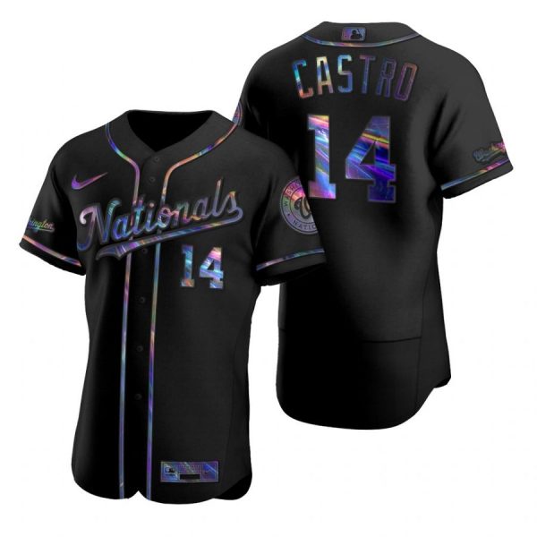 Personalized Men’s Starlin Castro Washington Nationals Flex Base Jersey Black Holographic Black Holographic