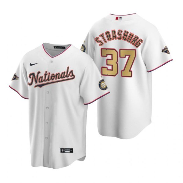 Personalized Men’s Stephen Strasburg Washington Nationals Cool Base Jersey White Gold World Series Champions White Gold WS