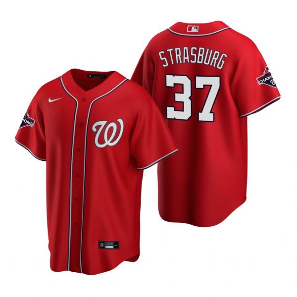 Personalized Men’s Stephen Strasburg Washington Nationals Cool Base Jersey White Gold World Series Champions Red WS
