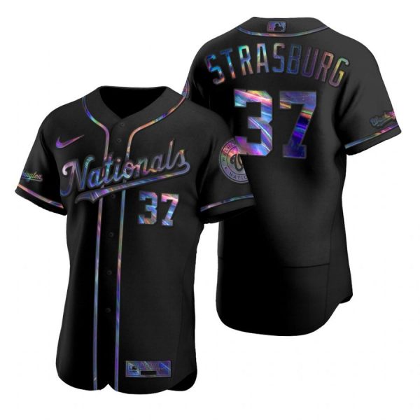 Personalized Men’s Stephen Strasburg Washington Nationals Flex Base Jersey Black Golden Black Holographic