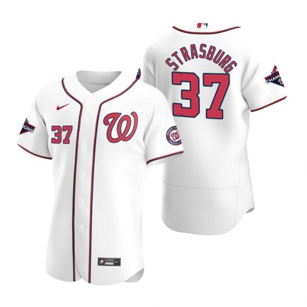 Personalized Men’s Stephen Strasburg Washington Nationals Flex Base Jersey White Gold World Series Champions White WS