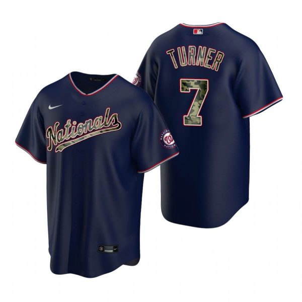 Personalized Men’s Trea Turner Washington Nationals Cool Base Jersey White Home Navy 2021 Memorial Day