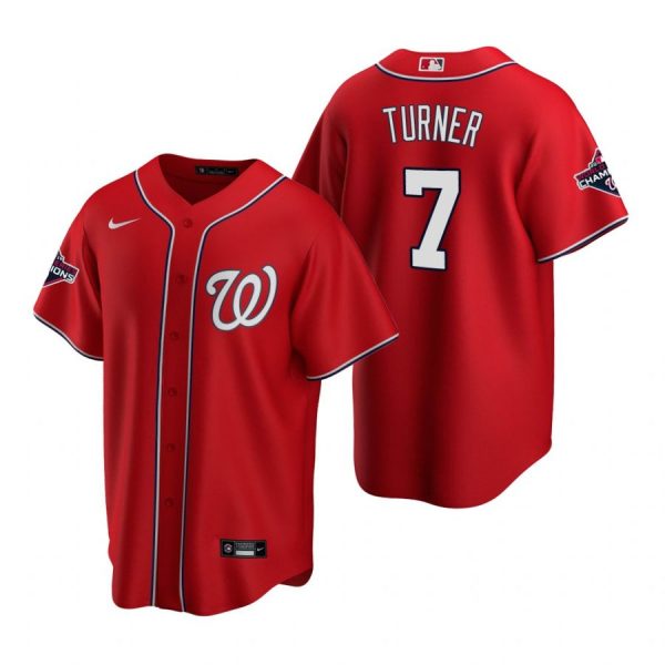 Personalized Men’s Trea Turner Washington Nationals Cool Base Jersey Navy World Series Champions Red WS
