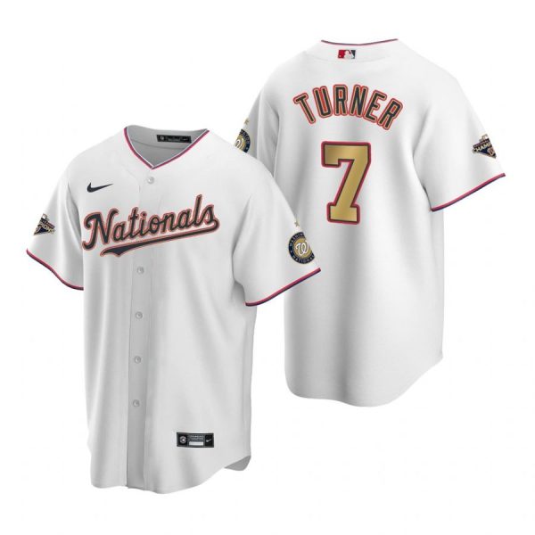 Personalized Men’s Trea Turner Washington Nationals Cool Base Jersey Navy World Series Champions White Gold WS