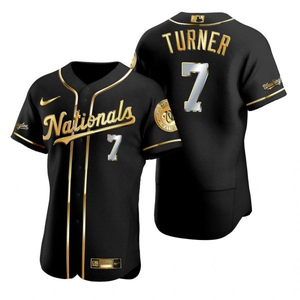 Personalized Men’s Trea Turner Washington Nationals Flex Base Jersey Black Golden Black Golden