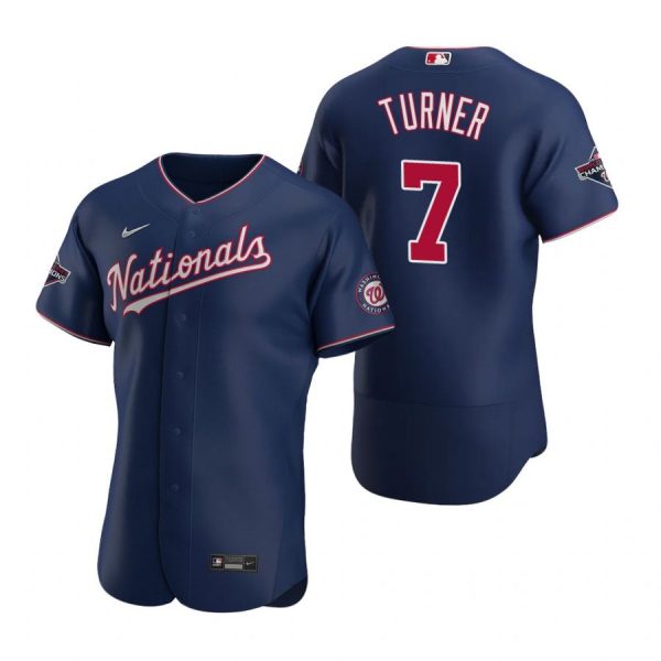 Personalized Men’s Trea Turner Washington Nationals Flex Base Jersey Navy World Series Champions Navy WS