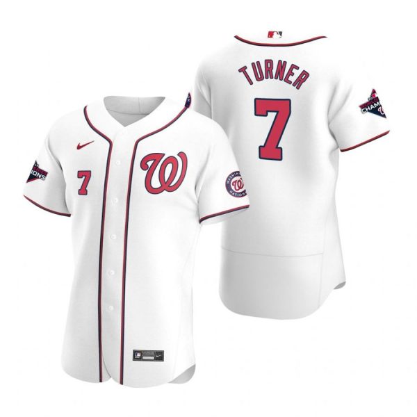 Personalized Men’s Trea Turner Washington Nationals Flex Base Jersey Navy World Series Champions White WS