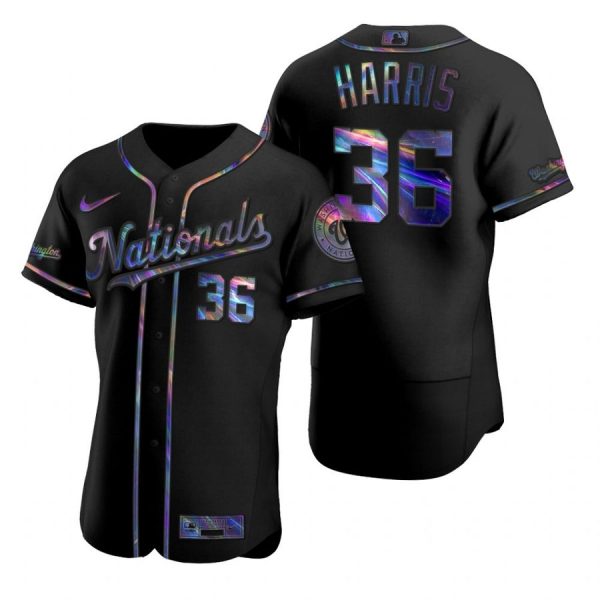 Personalized Men’s Will Harris Washington Nationals Flex Base Jersey Black Holographic Black Holographic