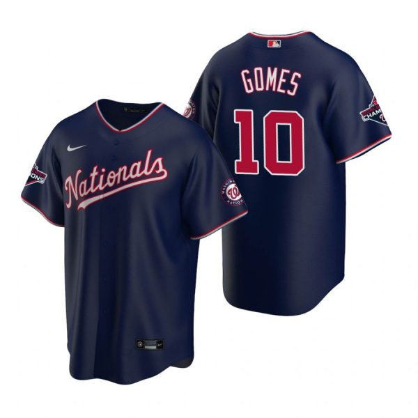 Personalized Men’s Yan Gomes Washington Nationals Cool Base Jersey Red World Series Champions Navy WS