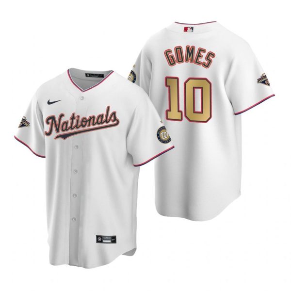 Personalized Men’s Yan Gomes Washington Nationals Cool Base Jersey Red World Series Champions White Gold WS
