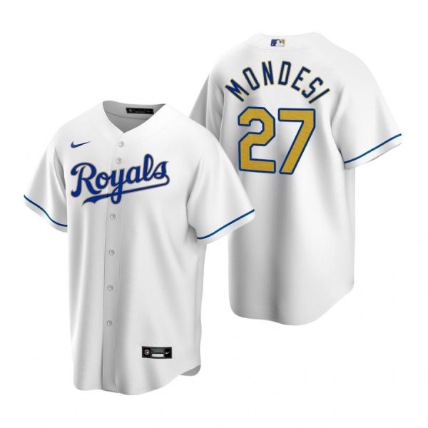 Personalized Men’s Adalberto Mondesi Kansas City Royals Cool Base Jersey White Golden