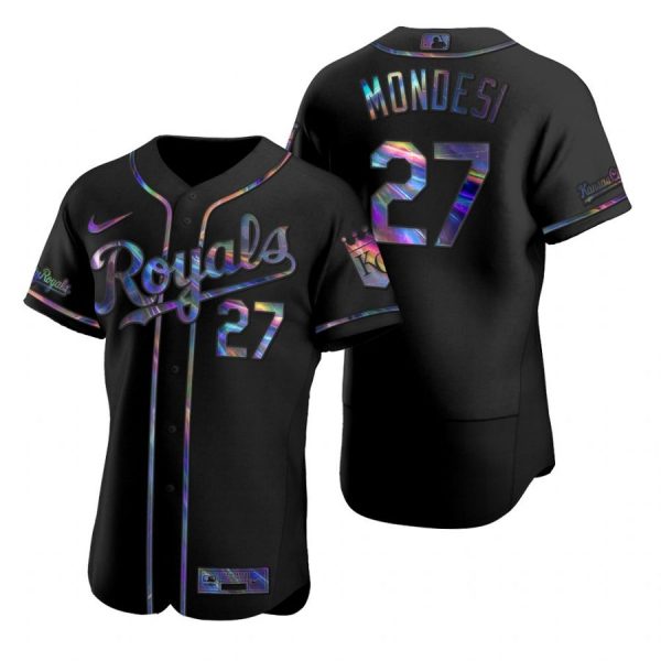 Personalized Men’s Adalberto Mondesi Kansas City Royals Flex Base Jersey Black Holographic