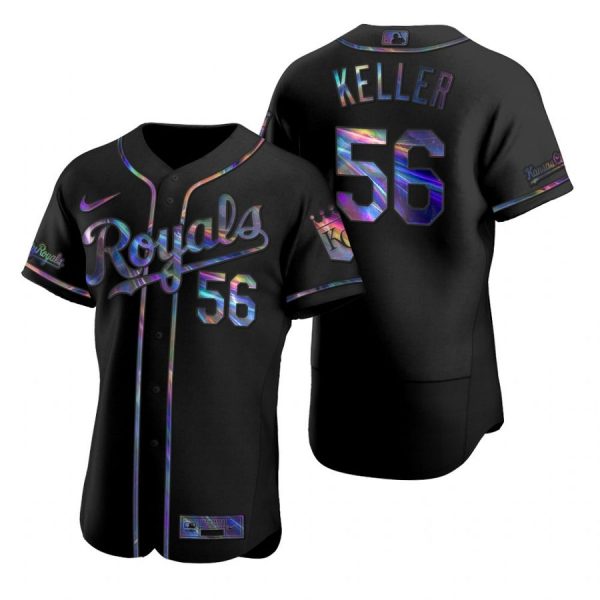 Personalized Men’s Brad Keller Kansas City Royals Flex Base Jersey Black Holographic