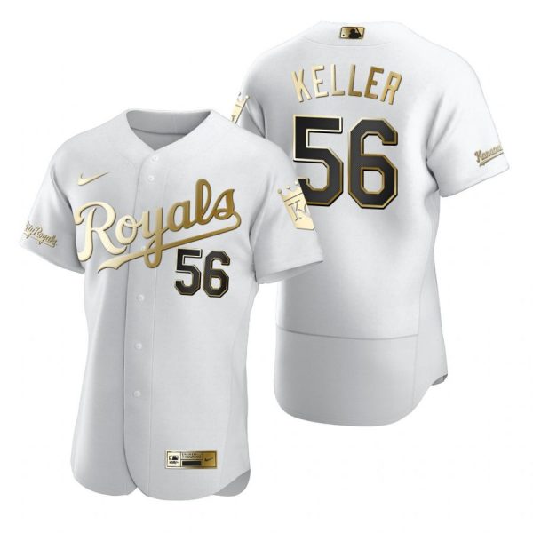 Personalized Men’s Brad Keller Kansas City Royals Flex Base Jersey White Golden