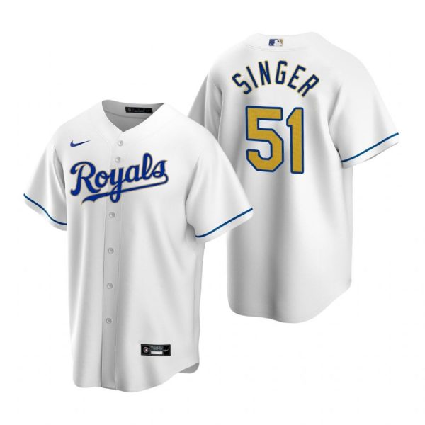 Personalized Men’s Brady Singer Kansas City Royals Cool Base Jersey White Golden