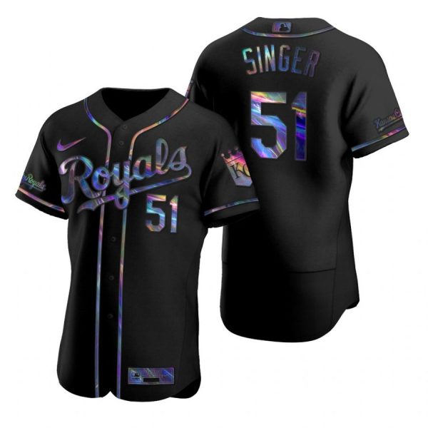 Personalized Men’s Brady Singer Kansas City Royals Flex Base Jersey Black Holographic