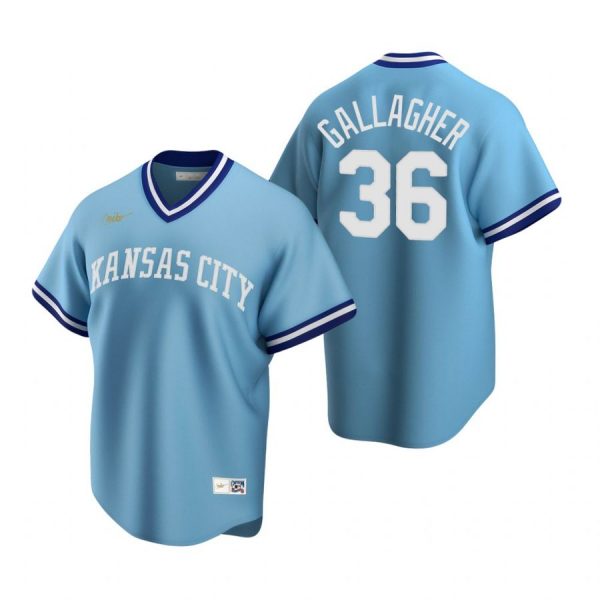 Personalized Men’s Cam Gallagher Kansas City Royals Cool Base Jersey Light Blue Cooperstown