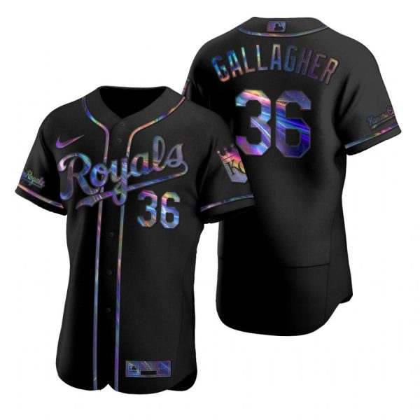 Personalized Men’s Cam Gallagher Kansas City Royals Flex Base Jersey Black Holographic