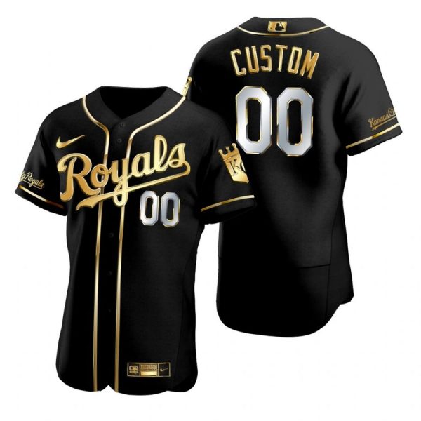 Personalized Men’s Kansas City Royals Flex Base Jersey Black Golden