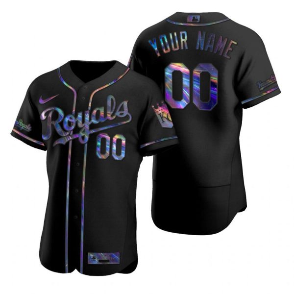Personalized Men’s Kansas City Royals Flex Base Jersey Black Holographic