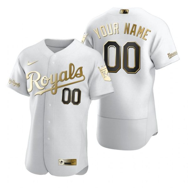Personalized Men’s Kansas City Royals Flex Base Jersey White Golden