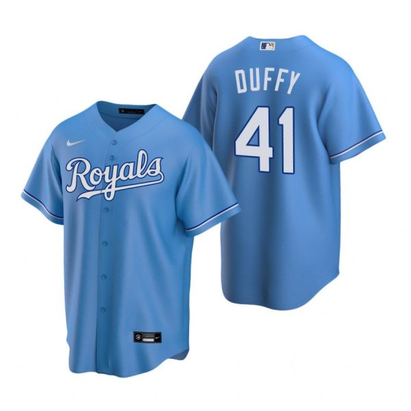Personalized Men’s Danny Duffy Kansas City Royals Cool Base Jersey Light Blue
