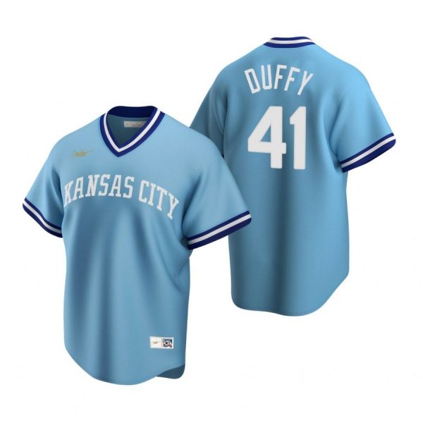 Personalized Men’s Danny Duffy Kansas City Royals Cool Base Jersey Light Blue Cooperstown