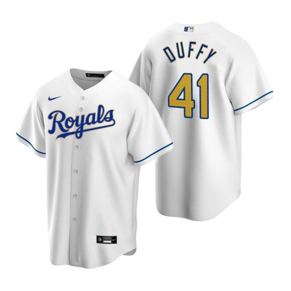 Personalized Men’s Danny Duffy Kansas City Royals Cool Base Jersey White Golden