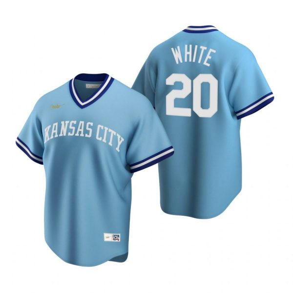 Personalized Men’s Frank White Kansas City Royals Cool Base Jersey Light Blue Cooperstown