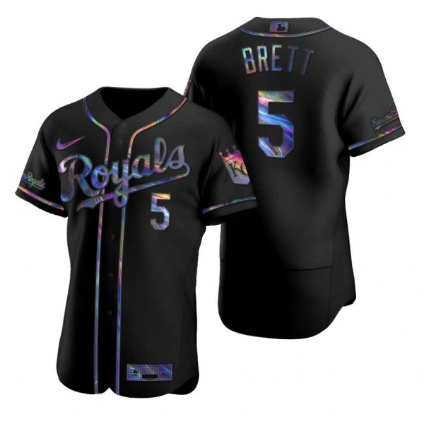 Personalized Men’s George Brett Kansas City Royals Flex Base Jersey Black Holographic