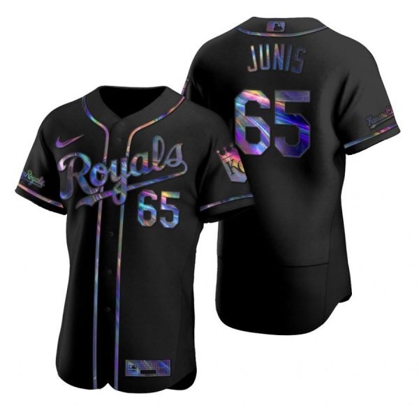 Personalized Men’s Jakob Junis Kansas City Royals Flex Base Jersey Black Holographic