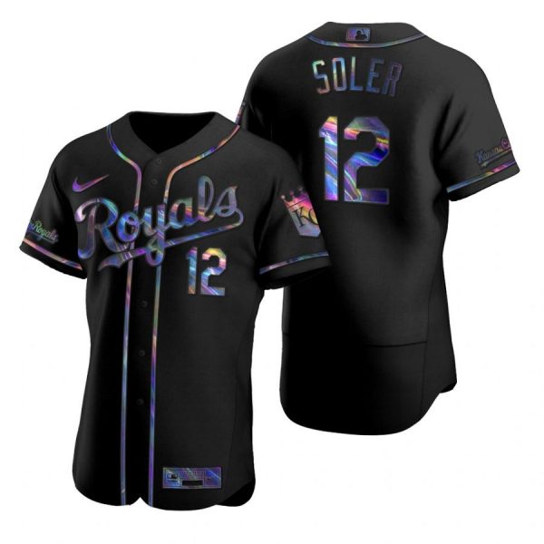 Personalized Men’s Jorge Soler Kansas City Royals Flex Base Jersey Black Holographic