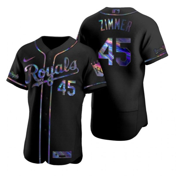 Personalized Men’s Kyle Zimmer Kansas City Royals Flex Base Jersey Black Holographic