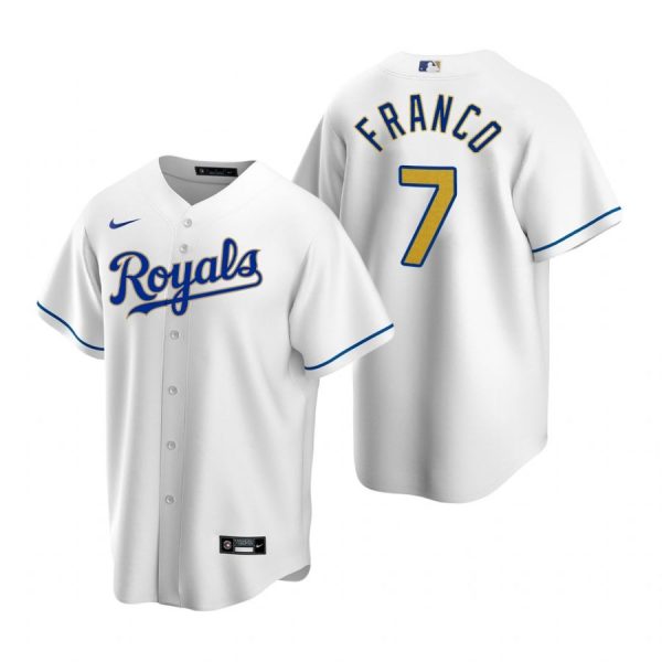 Personalized Men’s Maikel Franco Kansas City Royals Cool Base Jersey White Golden