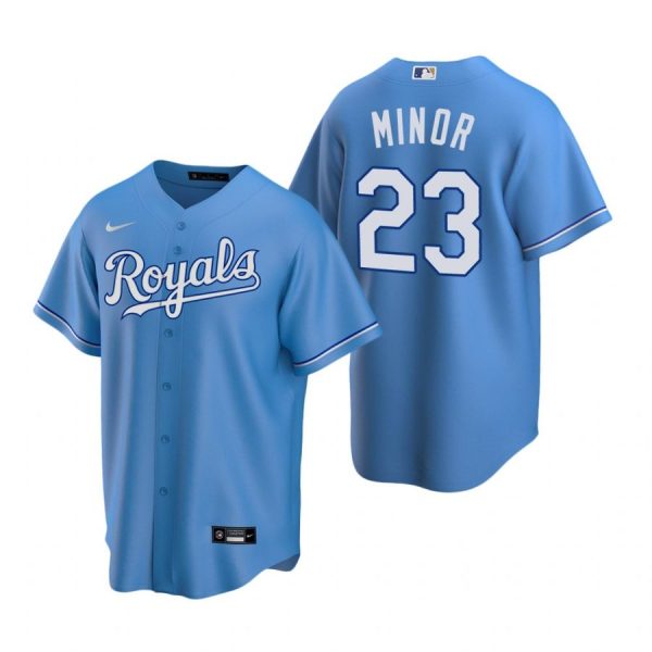 Personalized Men’s Mike Minor Kansas City Royals Cool Base Jersey Light Blue