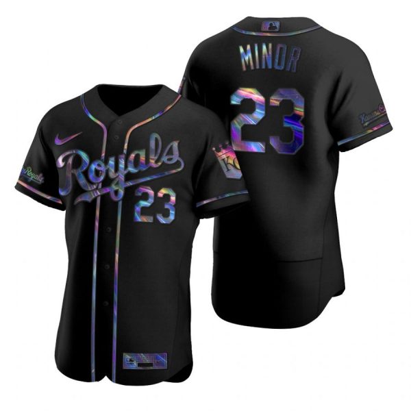 Personalized Men’s Mike Minor Kansas City Royals Flex Base Jersey Black Holographic