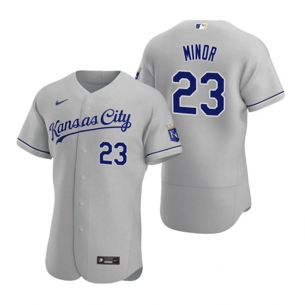 Personalized Men’s Mike Minor Kansas City Royals Flex Base Jersey Gray