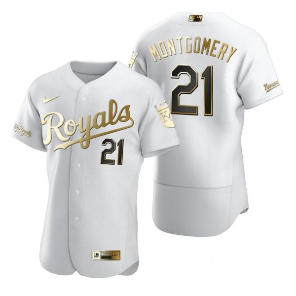 Personalized Men’s Mike Montgomery Kansas City Royals Flex Base Jersey White Golden