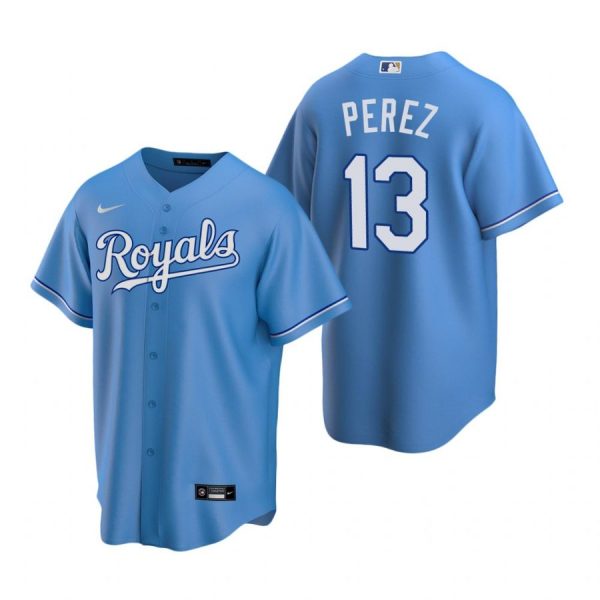 Personalized Men’s Salvador Perez Kansas City Royals Cool Base Jersey Light Blue