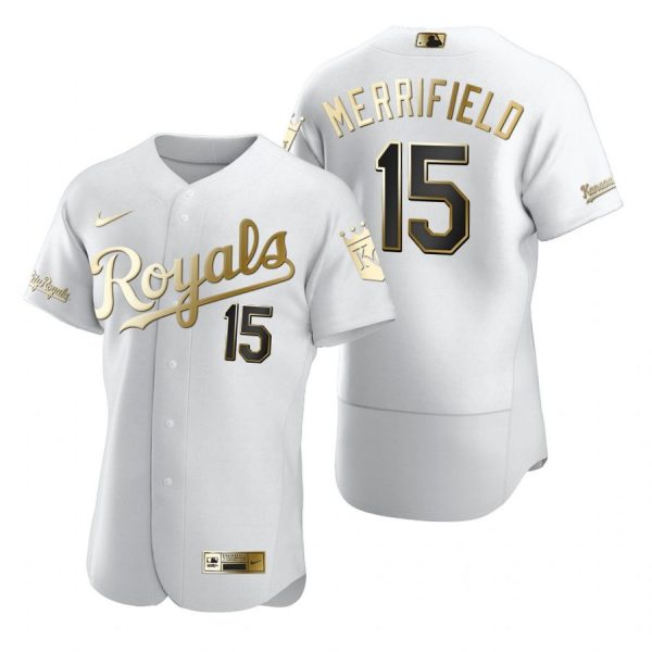 Personalized Men’s Whit Merrifield Kansas City Royals Flex Base Jersey White Golden