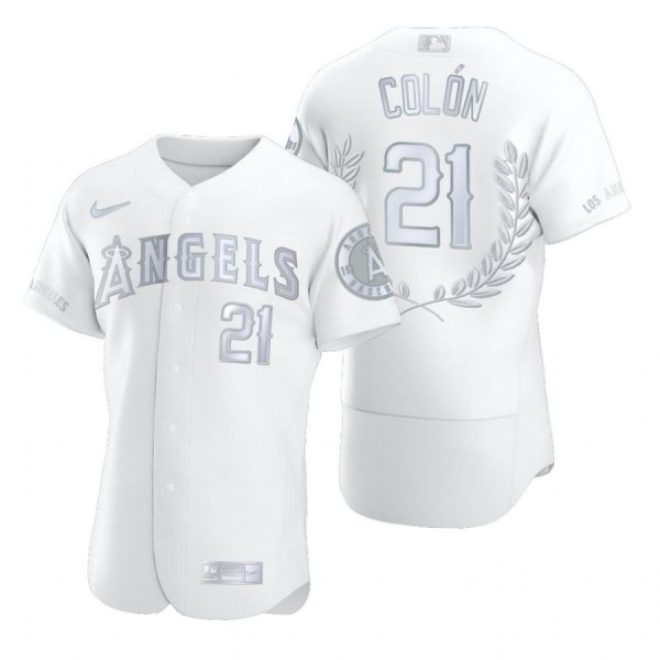 Personalized Men’s #21 Bartolo Colón Los Angeles Angels Flex Base Jersey White Award