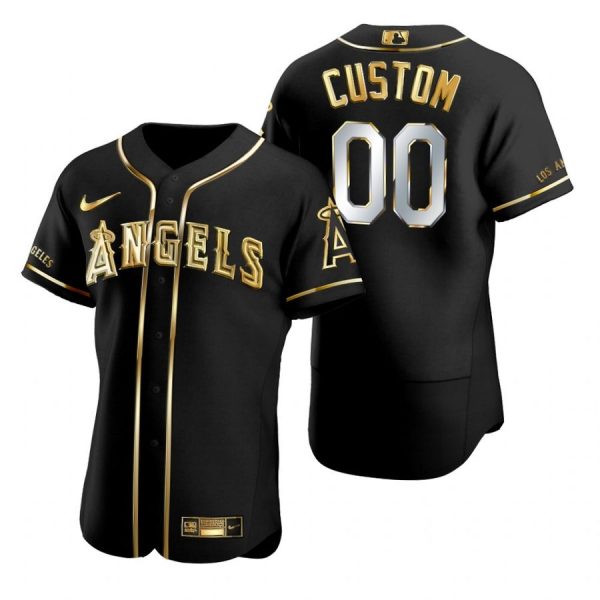 Personalized Men’s Los Angeles Angels Flex Base Jersey Black Golden