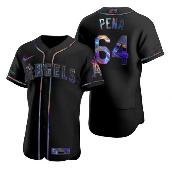 Personalized Men’s Felix Pena Los Angeles Angels Flex Base Jersey Black Holographic