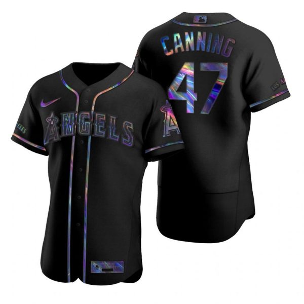 Personalized Men’s Griffin Canning Los Angeles Angels Flex Base Jersey Black Holographic