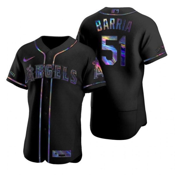 Personalized Men’s Jaime Barria Los Angeles Angels Flex Base Jersey Black Holographic